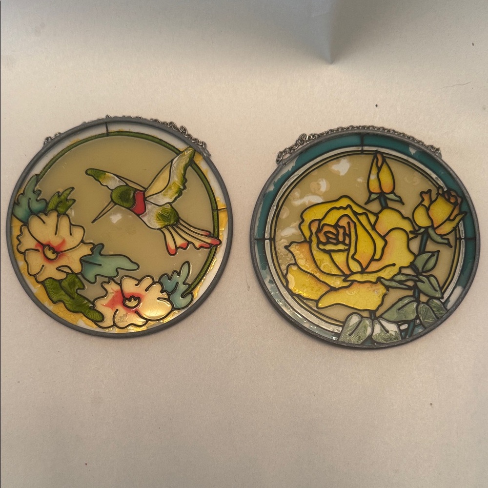 Faux Stained Glass Suncatchers with Hummingbird and Rose